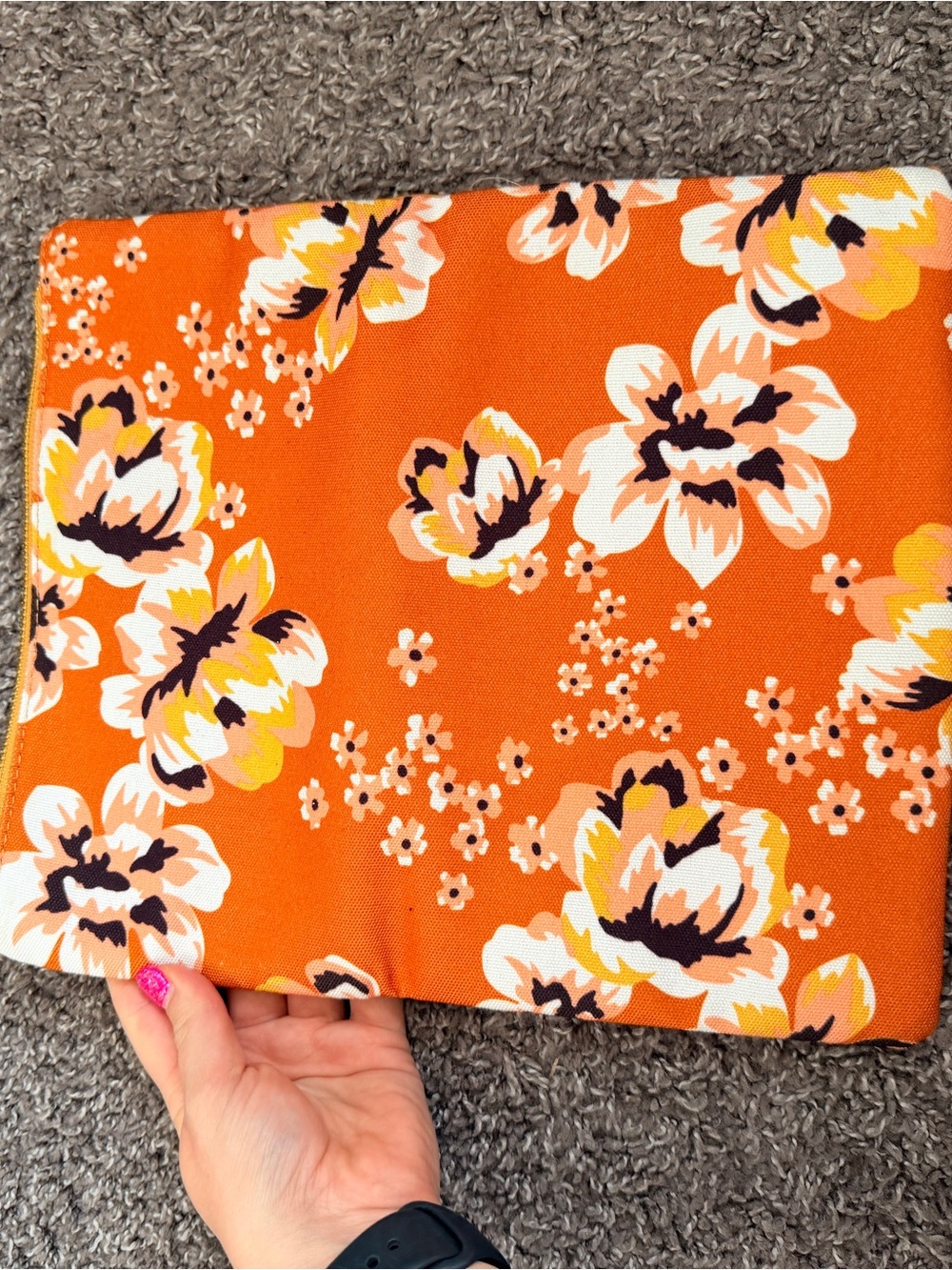 Orange and Mustard Yellow Floral Foldover Clutch - Picture 6 of 12